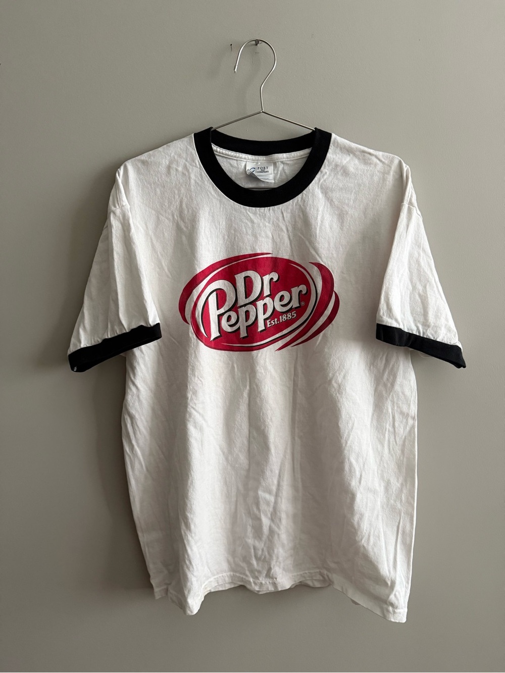 Vintage Port and Company White Ringer Tee with Black Trim and Red Dr Pepper Logo
